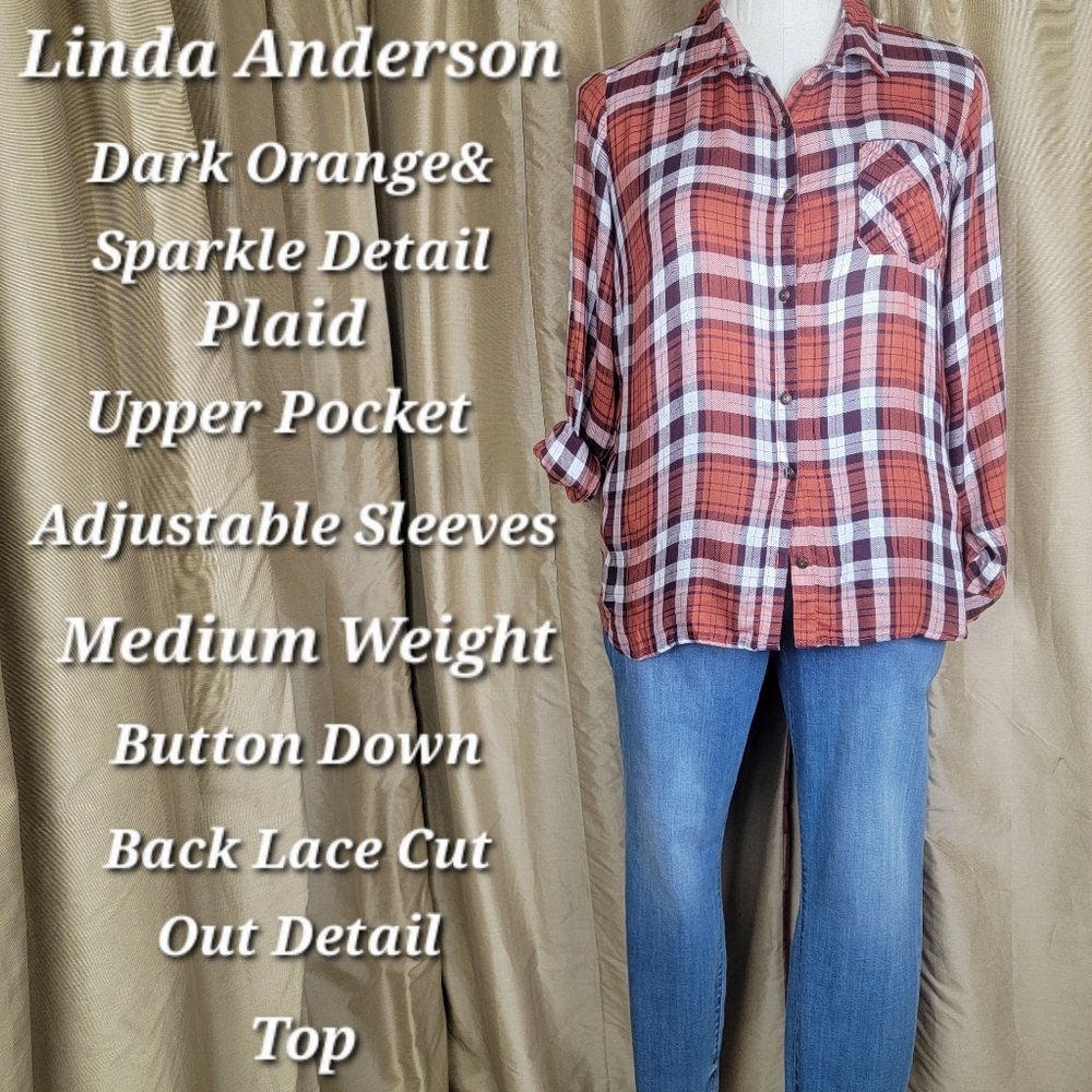 Plaid Button Down Top with Adjustable Sleeves